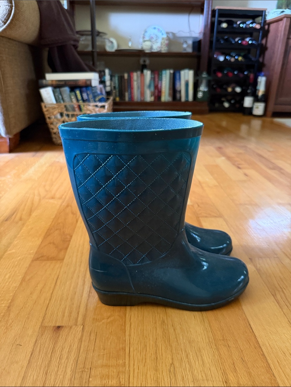 Green rain boots